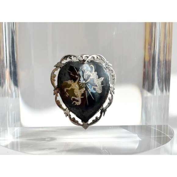 Siam Sterling Silver Mekkalah & Ramasoon Heart Shaped Vintage Thai Brooch - Picture 4 of 10